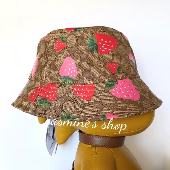 NWT Coach Signature Wild Strawberry Print Bucket Hat CH392 - Picture 1 of 11